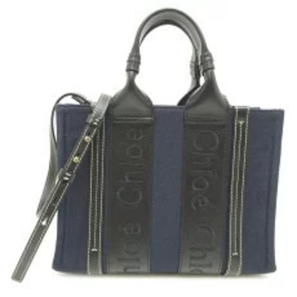 Chloe Woody Handbag Canvas Black Navy Blue